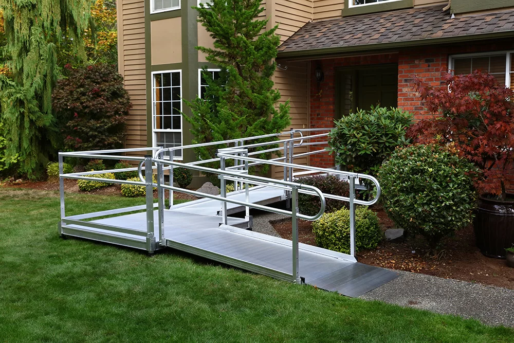 A clean and safe metal ramp for accessibility.